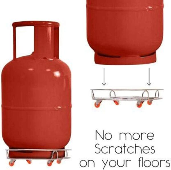 Cylinder Trolley Stand with Heavy Duty Wheels Stainless Steel Gas Holder Gas Cylinder Trolley Steel Gas Cylinder Trolley with Wheels | Gas Trolly | LPG Cylinder Stand(Silver, Orange) - Image 2