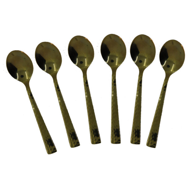 Golden Spoon Stainless Steel Cutlery Set. 6 Pieces Premium Silverware Spoons with Champagne Gold Colour Plating