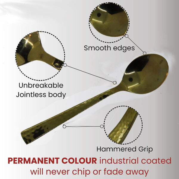 Golden Spoon Stainless Steel Cutlery Set. 6 Pieces Premium Silverware Spoons with Champagne Gold Colour Plating - Image 2