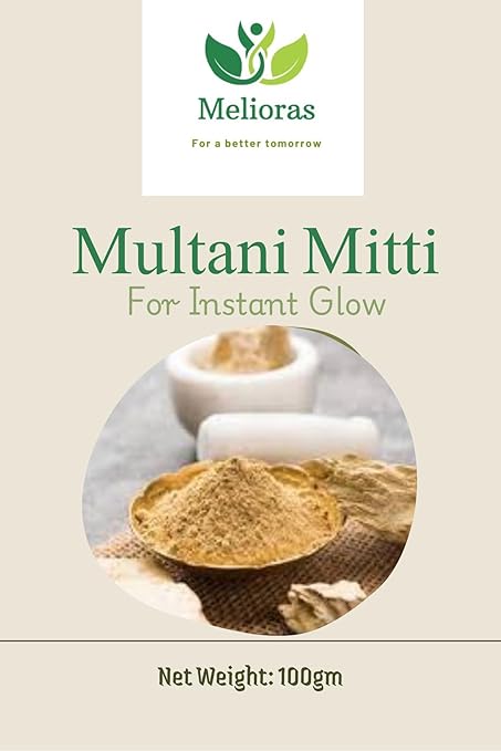 Melioras -Multani Mitti Natural Clay Powder for Skin Care, 200g(100gX2)- Natural Fuller’s Earth for Face & Hair Packs | Removes Dead Skin, Cleanses Pores, Reduces Dandruff & Scalp Itchiness | Soft & Glowing Skin