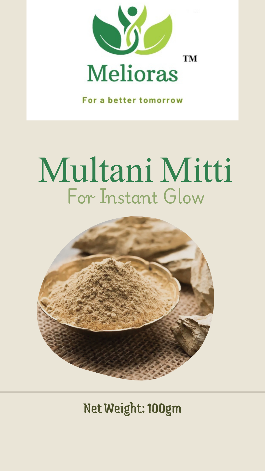 Melioras -Multani Mitti Natural Clay Powder for Skin Care, 200g(100gX2)- Natural Fuller’s Earth for Face & Hair Packs | Removes Dead Skin, Cleanses Pores, Reduces Dandruff & Scalp Itchiness | Soft & Glowing Skin